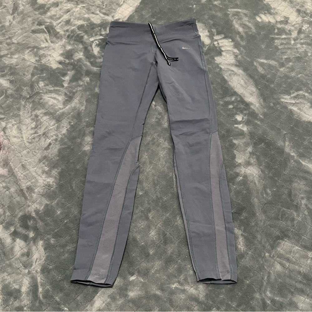 Nike Running Dri-FIT Gray Reflective Leggings Tights XS Zipper Pocket Drawstring